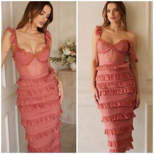 V. Chapman Pink Ruffled Midi Dress